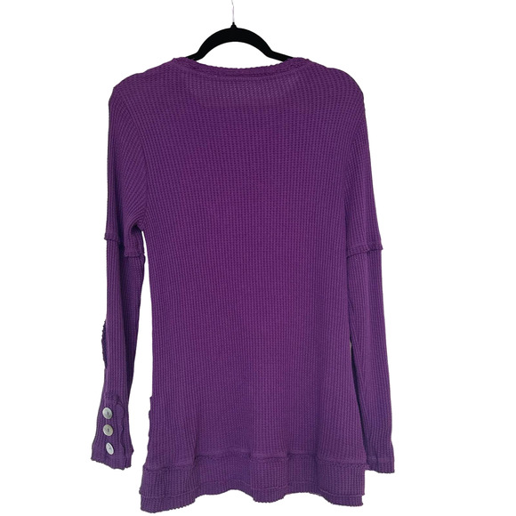 Soft Surroundings Purple Waffle Knit Raw Hem Tunic with Buttons - Picture 2 of 7